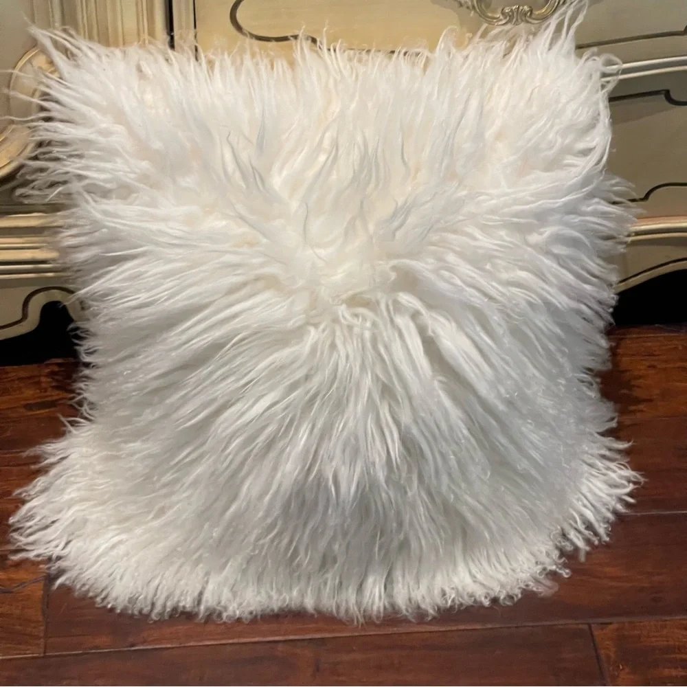 R H Mongolian wool throw pillow white/cream